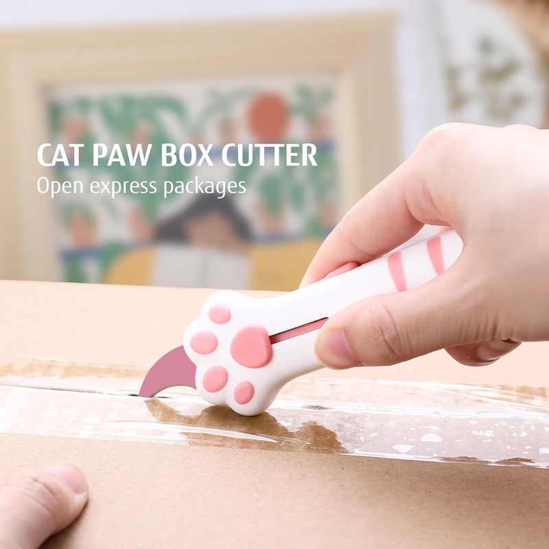 MEOWKIT Cat Paw Box Cutter Retractable with Cat Paw Handle, Multifunctional Knife Set (Pink) - Image 3